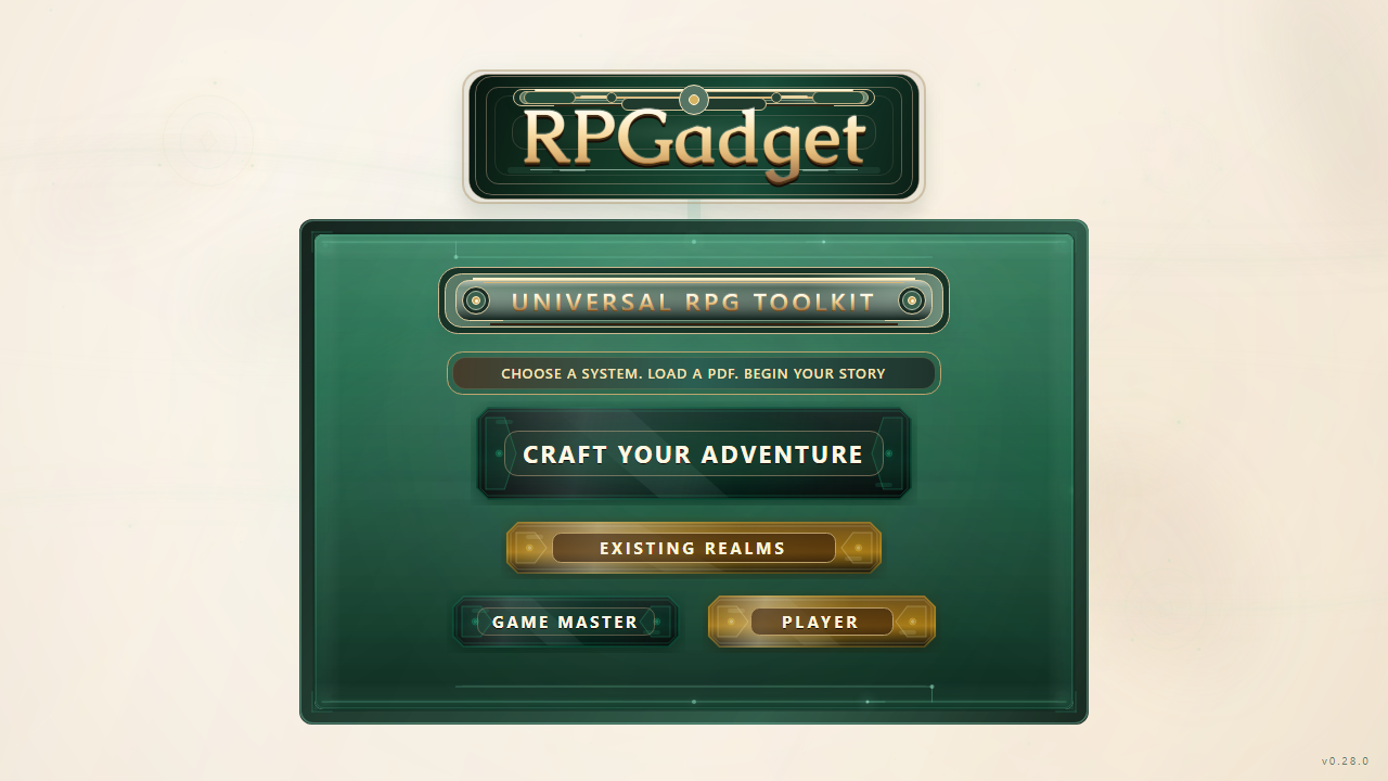 RPGadget current main splash screen and entry flow